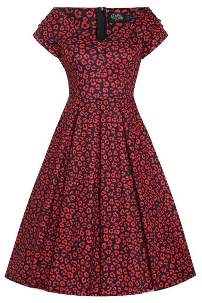 Lily Black & Red Cheetah Print Off Shoulder Dress