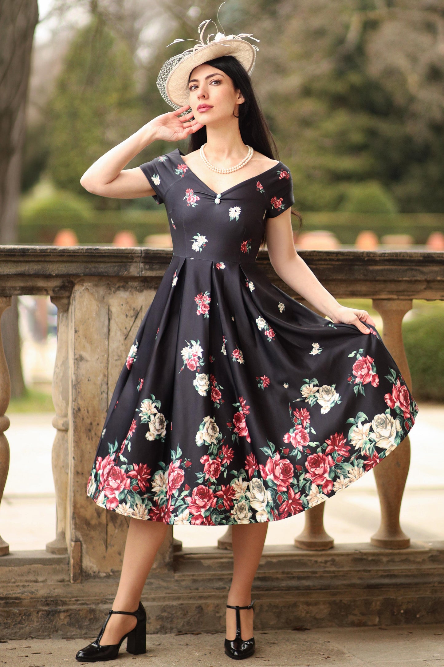 Lily Black Falling Rose Off Shoulder Dress