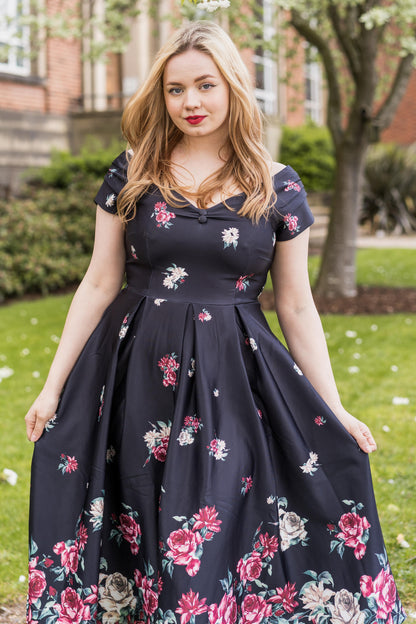 Lily Black Falling Rose Off Shoulder Dress