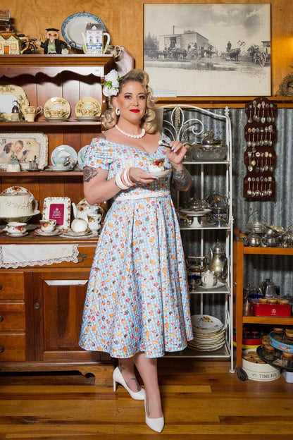 Lily Blue Gingham Off Shoulder Dress In Baking Print