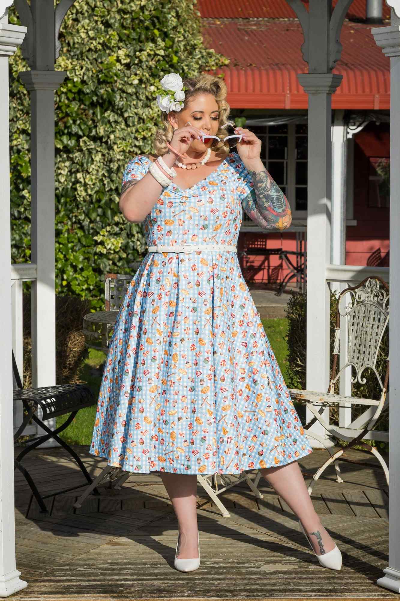 Lily Blue Gingham Off Shoulder Dress In Baking Print