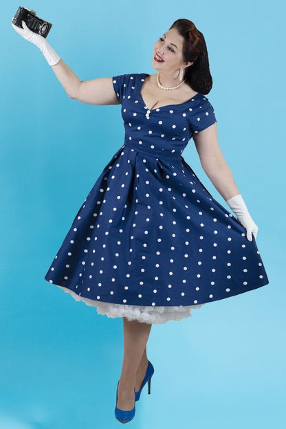 Lily Blue Polka Dot Off Shoulder Full Circle Dress