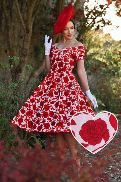 Lily Red Shadow Rose Off Shoulder Dress