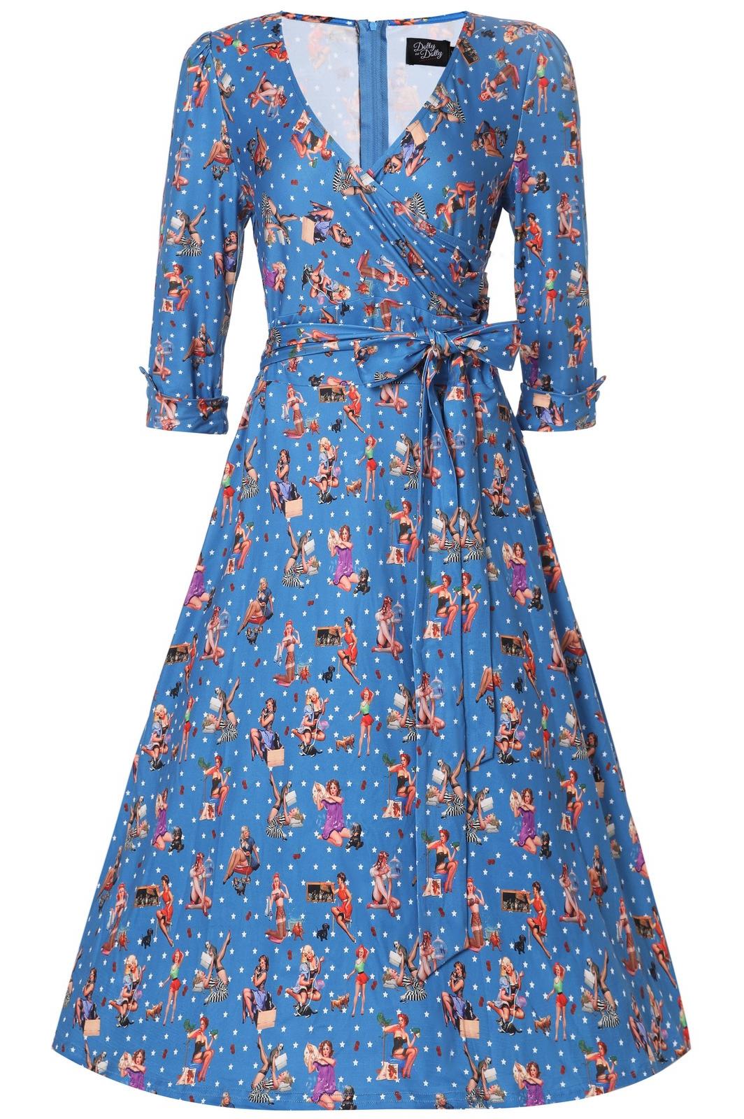 Katherine Blue Pinup Girl Long Sleeved Dress