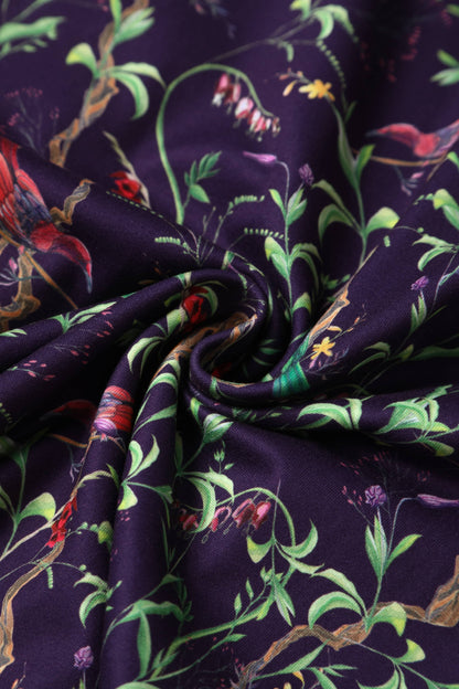 Katherine Purple Bird Long Sleeved Dress