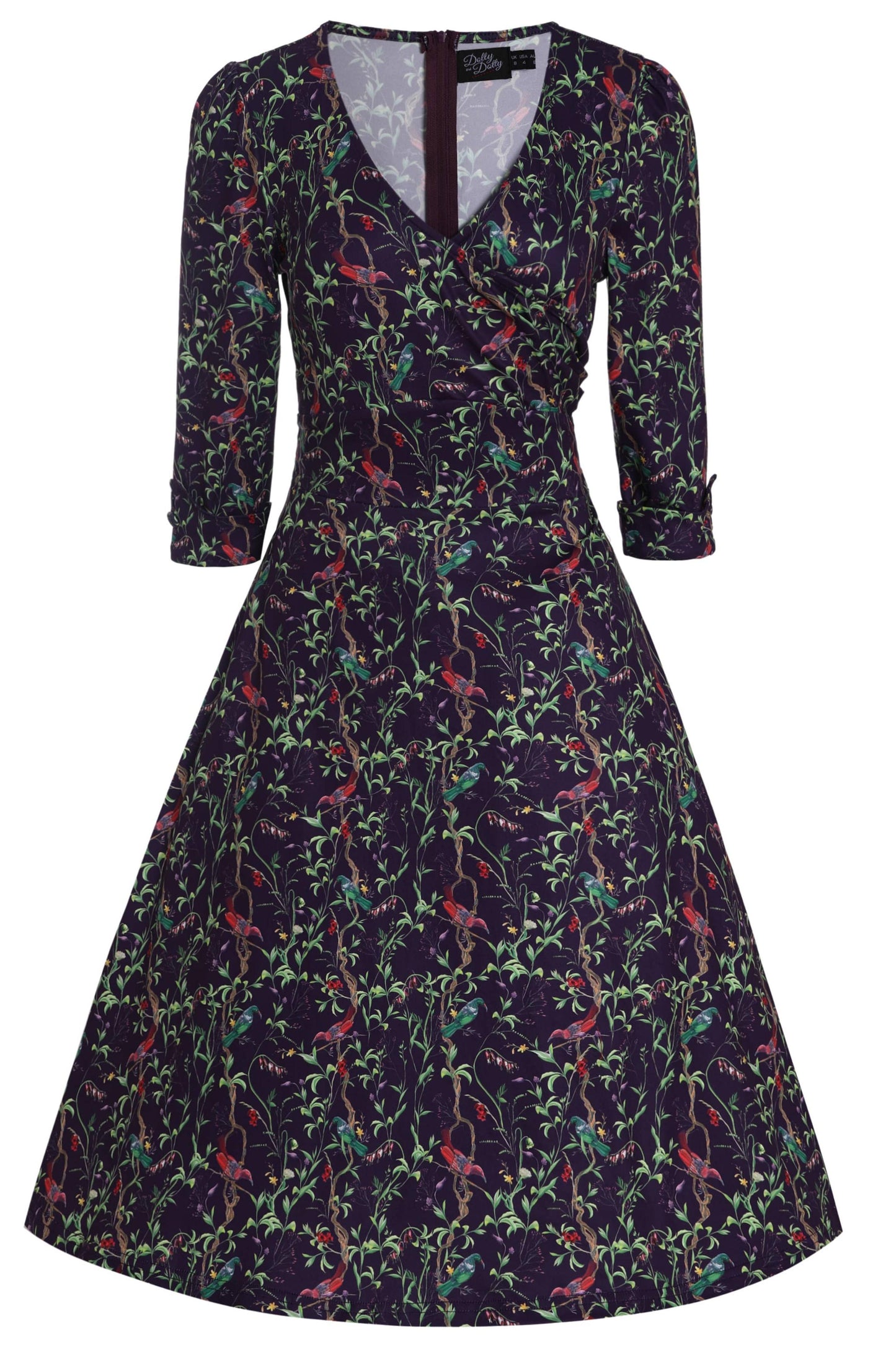 Katherine Purple Bird Long Sleeved Dress
