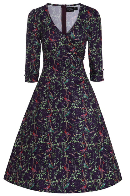 Katherine Purple Bird Long Sleeved Dress