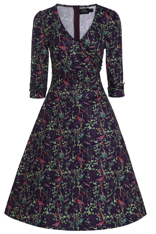 Katherine Purple Bird Long Sleeved Dress
