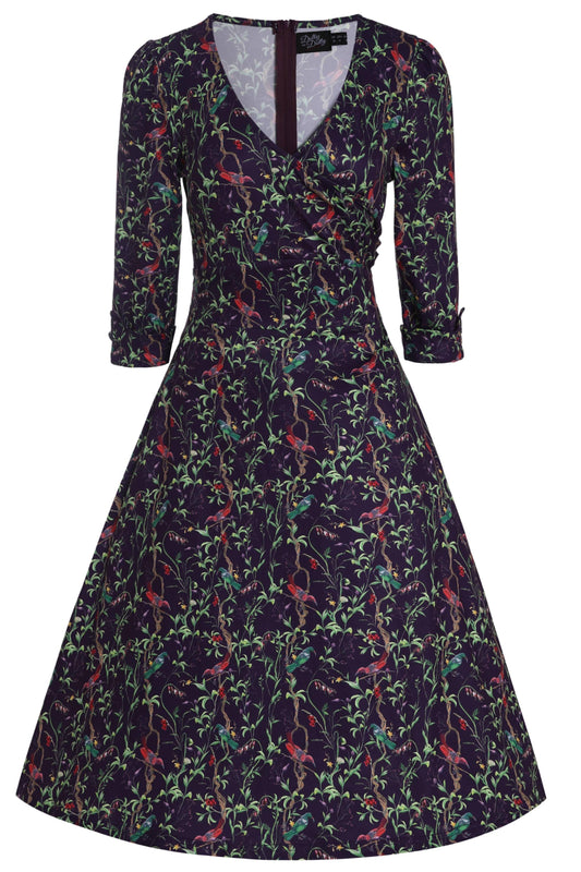 Katherine Purple Bird Long Sleeved Dress