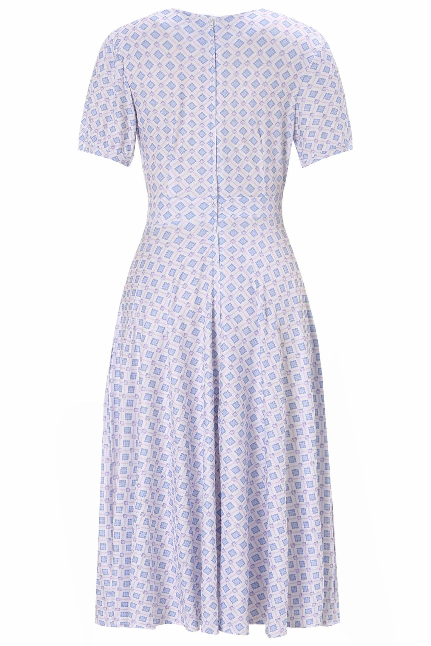 Julia 40s Blue Midi Dress In Geometric Diamond Print
