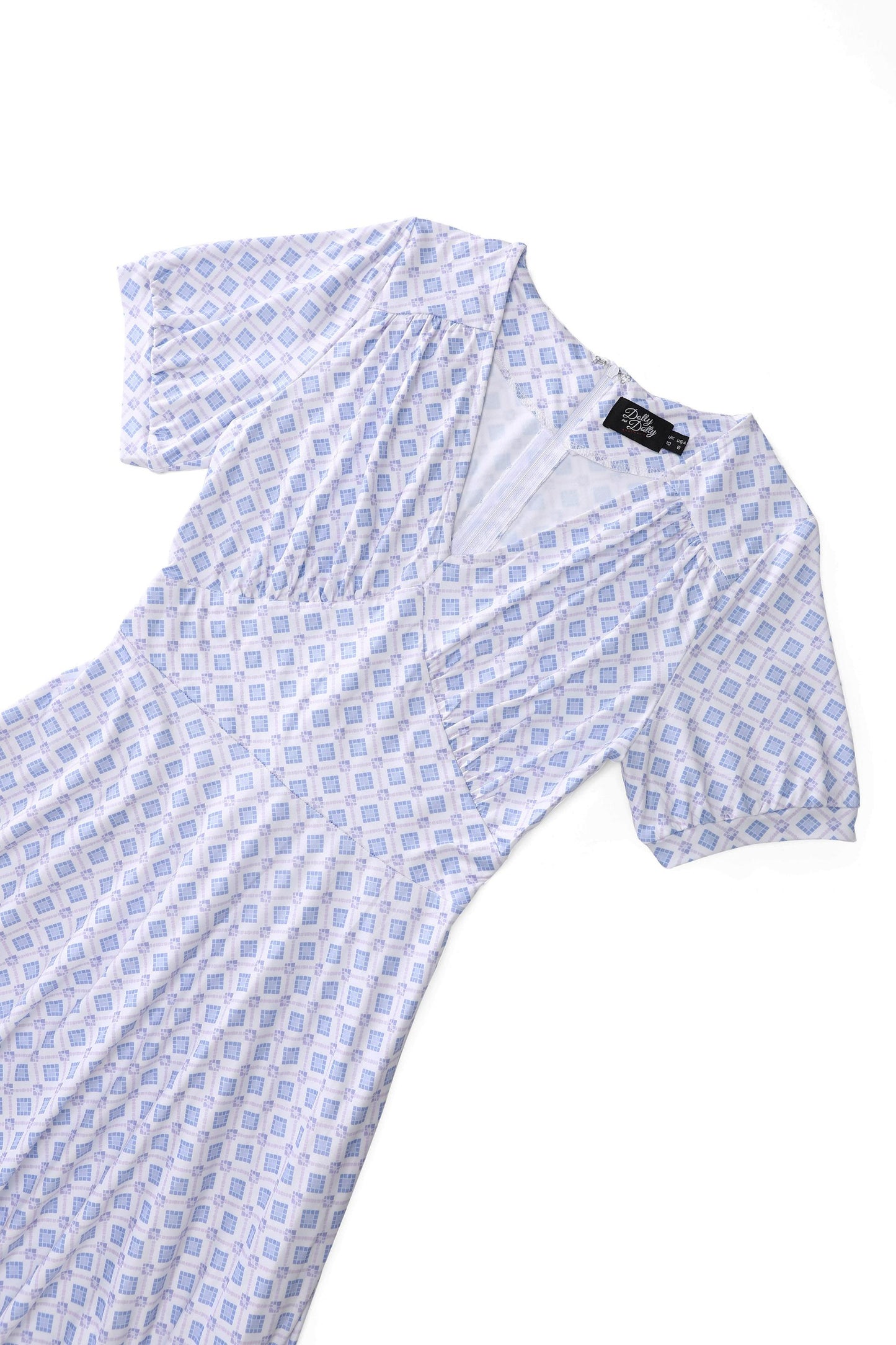 Julia 40s Blue Midi Dress In Geometric Diamond Print