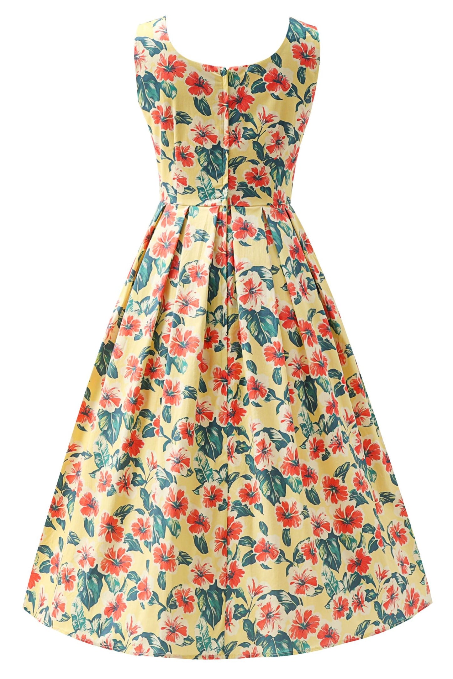 Ophelia Yellow Tropical Hibiscus Midi Dress