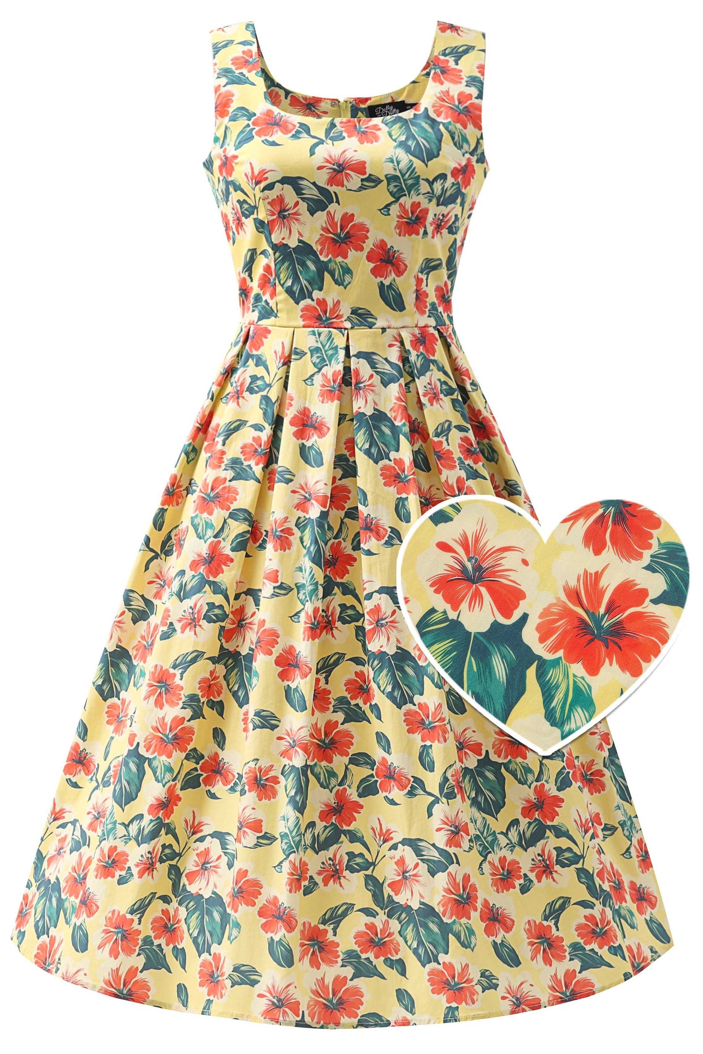 Ophelia Yellow Tropical Hibiscus Midi Dress