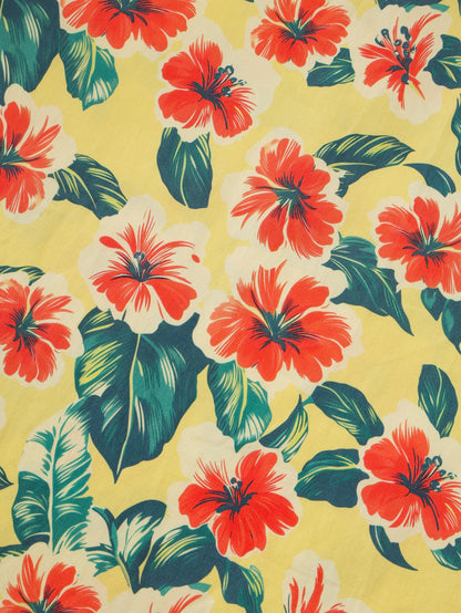 Ophelia Yellow Tropical Hibiscus Midi Dress