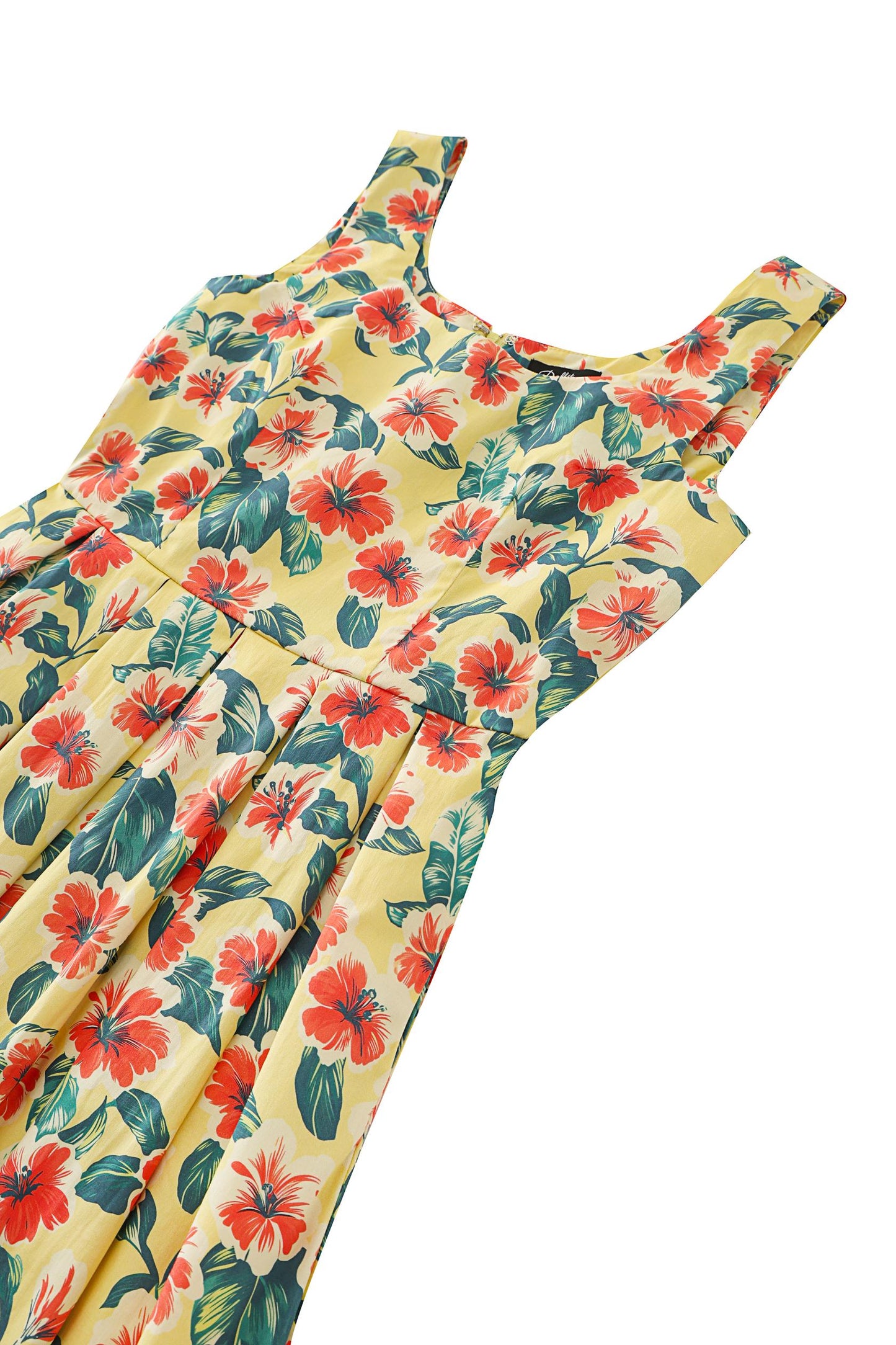 Ophelia Yellow Tropical Hibiscus Midi Dress