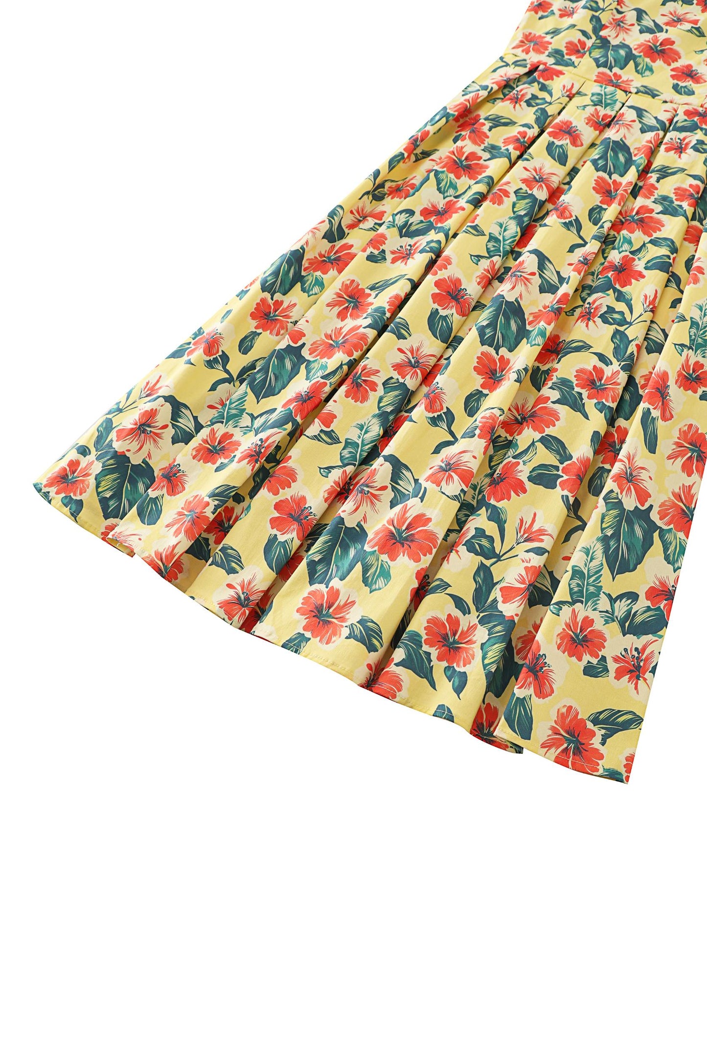 Ophelia Yellow Tropical Hibiscus Midi Dress