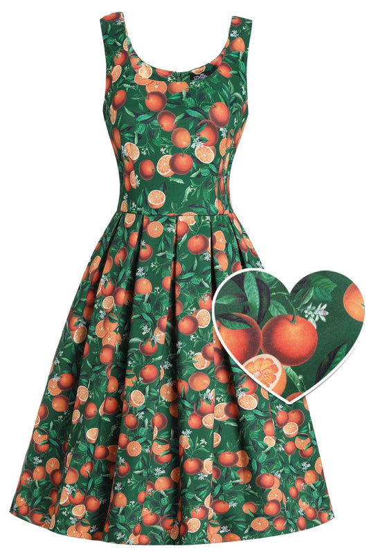 Amanda Orange Flared Dress In Green