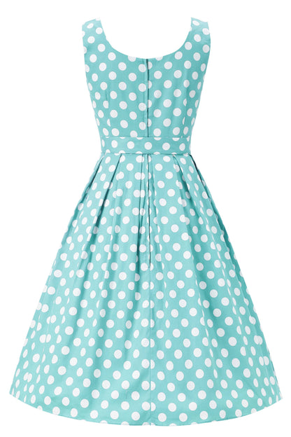 Amanda Polka Dot Flared Dress In Mint Green