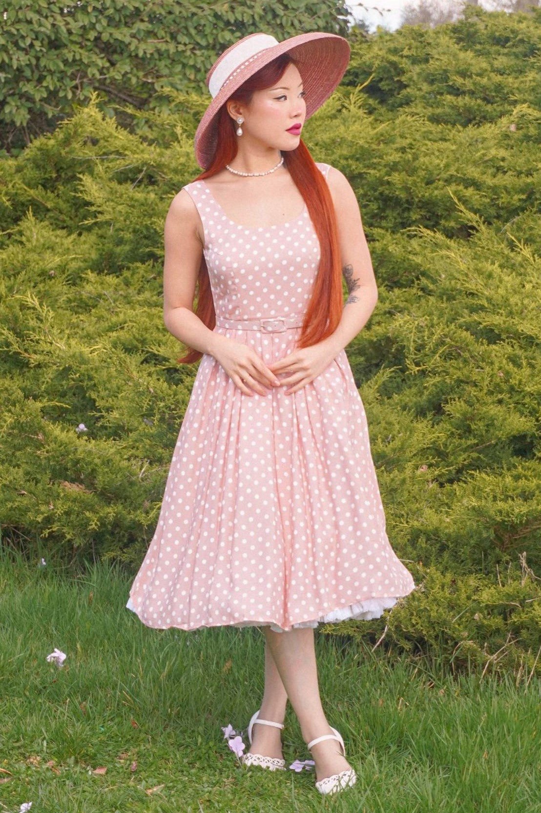 Amanda Polka Dot Flared Dress In Pink