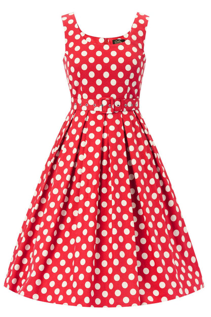 Amanda Retro Red Polka Dot Flared Dress