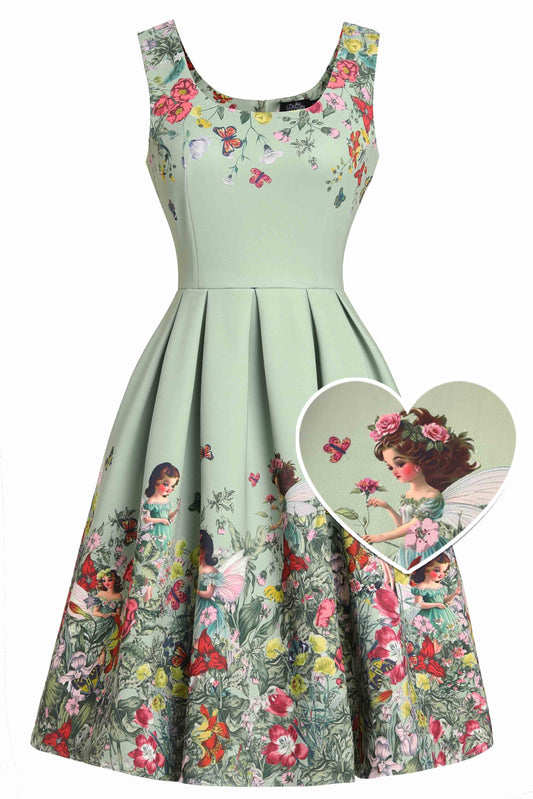 Amanda Fairy Forest Flared Dress In Green