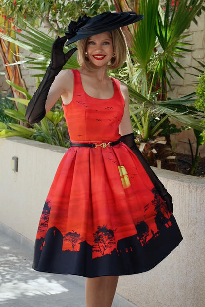 Amanda Red Sunset Flared Dress