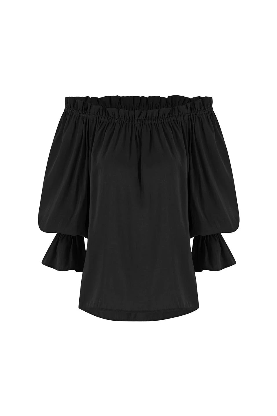 Vittoria Frill Trim Off Shoulder Long Sleeve Top Black