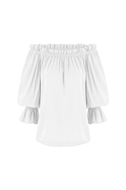 Vittoria Frill Trim Off Shoulder Long Sleeve Top Ivory