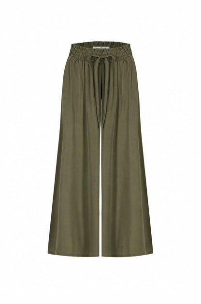 Vittoria Smocked Waist Wide Leg Pants Olive