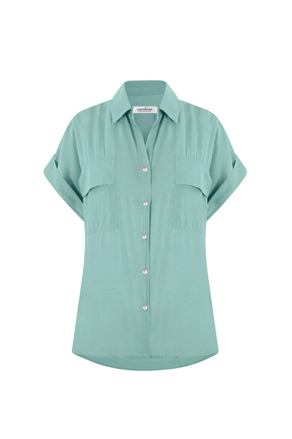 Vittoria Short Sleeve Collared V-Neck Shirt Teal
