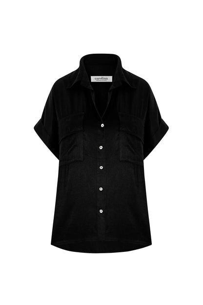 Vittoria Short Sleeve Collared V-Neck Shirt Black