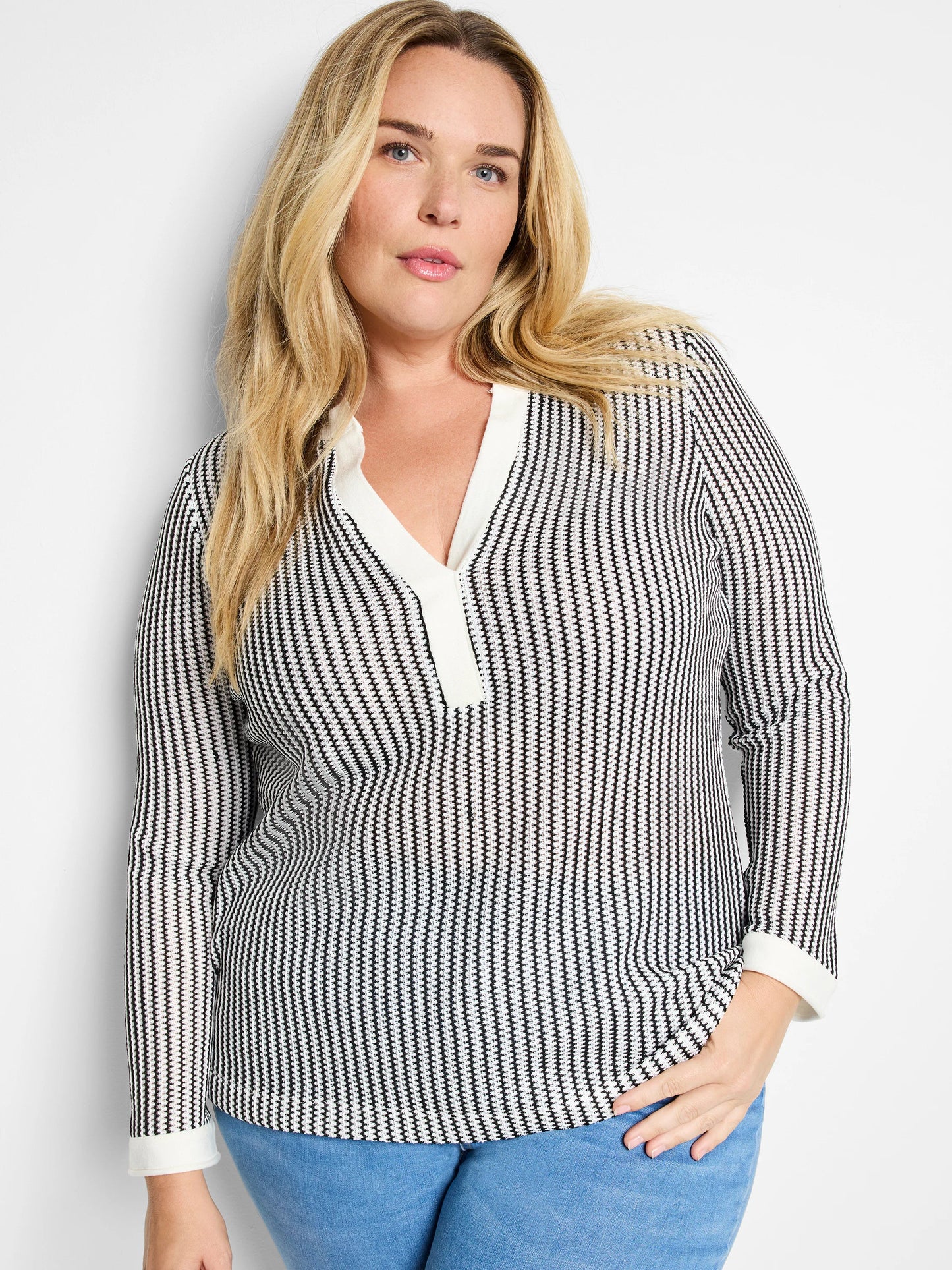 Zig Zag Split Neck Top