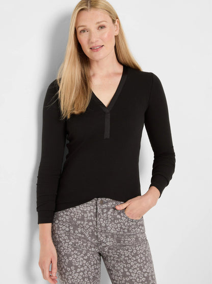 Trimmed Perfect Knit Rib V-Neck Top