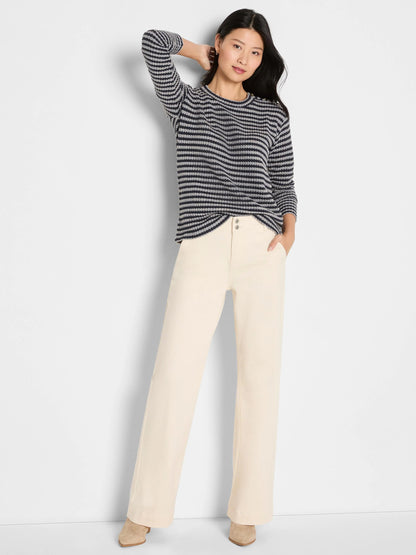 Texture Stripe Button Shoulder Top