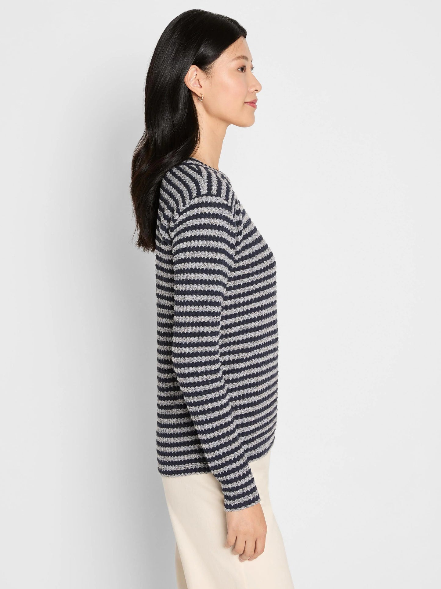 Texture Stripe Button Shoulder Top