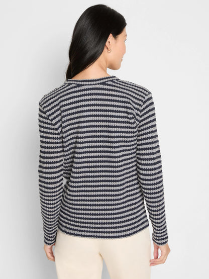 Texture Stripe Button Shoulder Top
