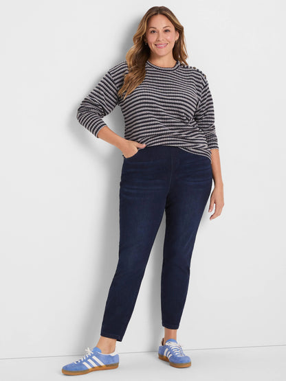 Texture Stripe Button Shoulder Top