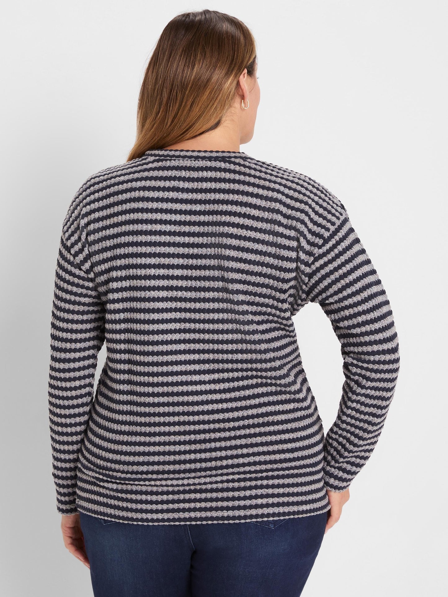Texture Stripe Button Shoulder Top