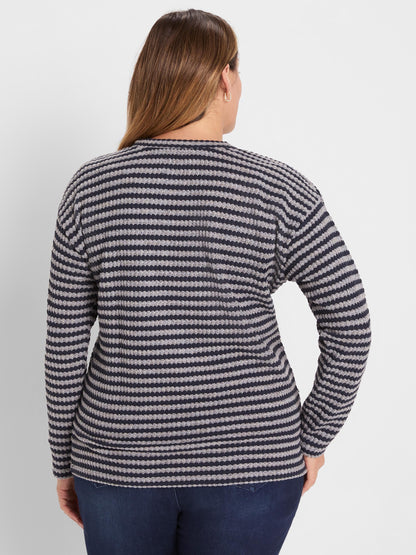 Texture Stripe Button Shoulder Top