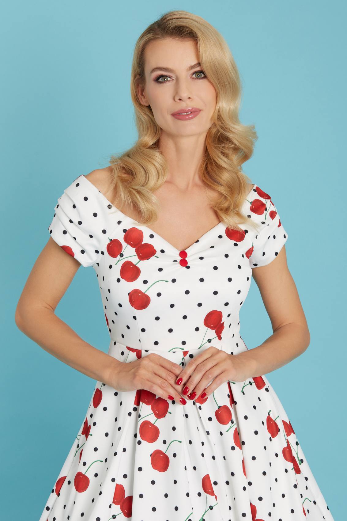 Lily Rockabilly Polka & Cherry White Swing Dress