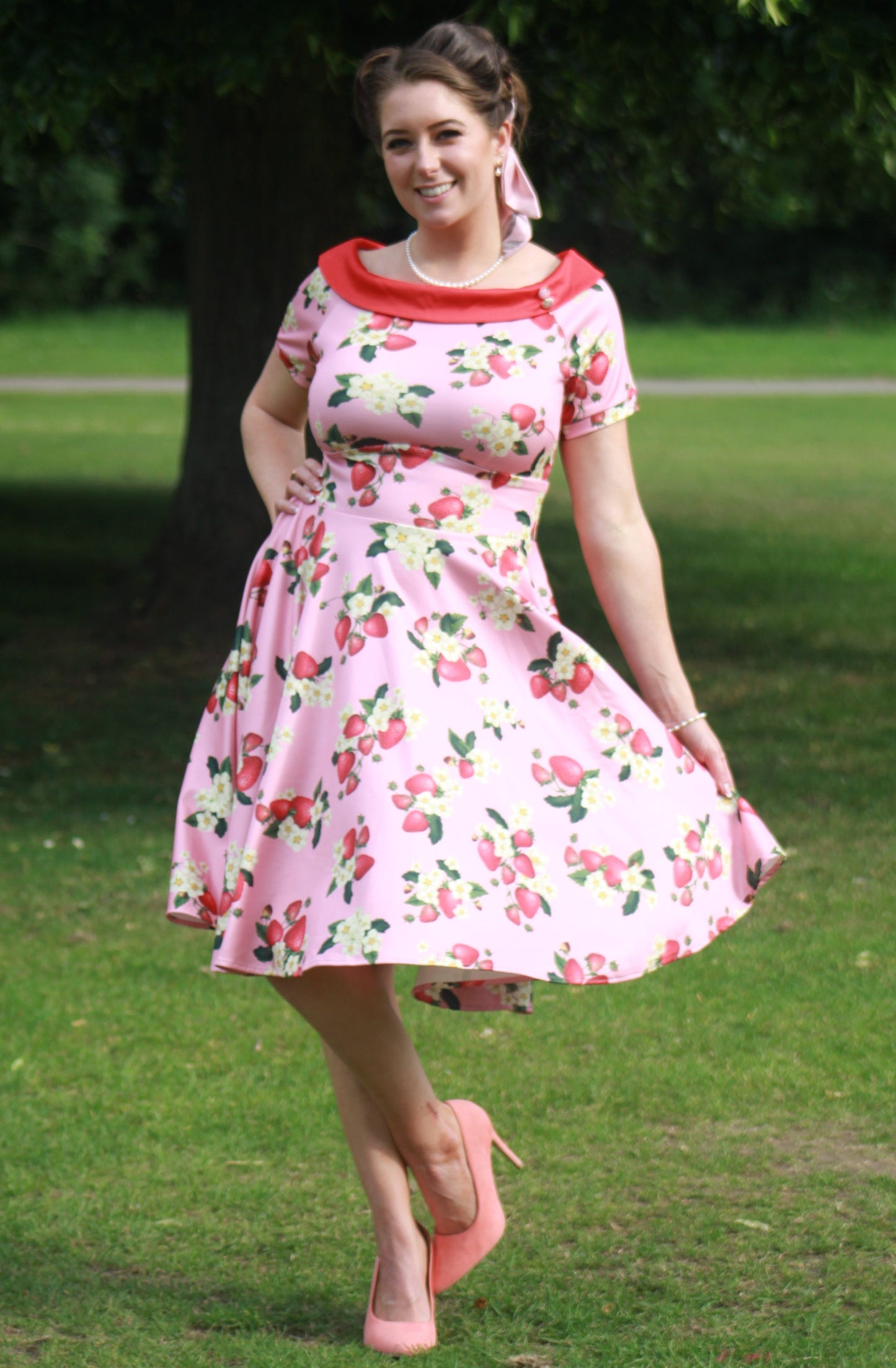 Darlene Pink Strawberry Flared Dress