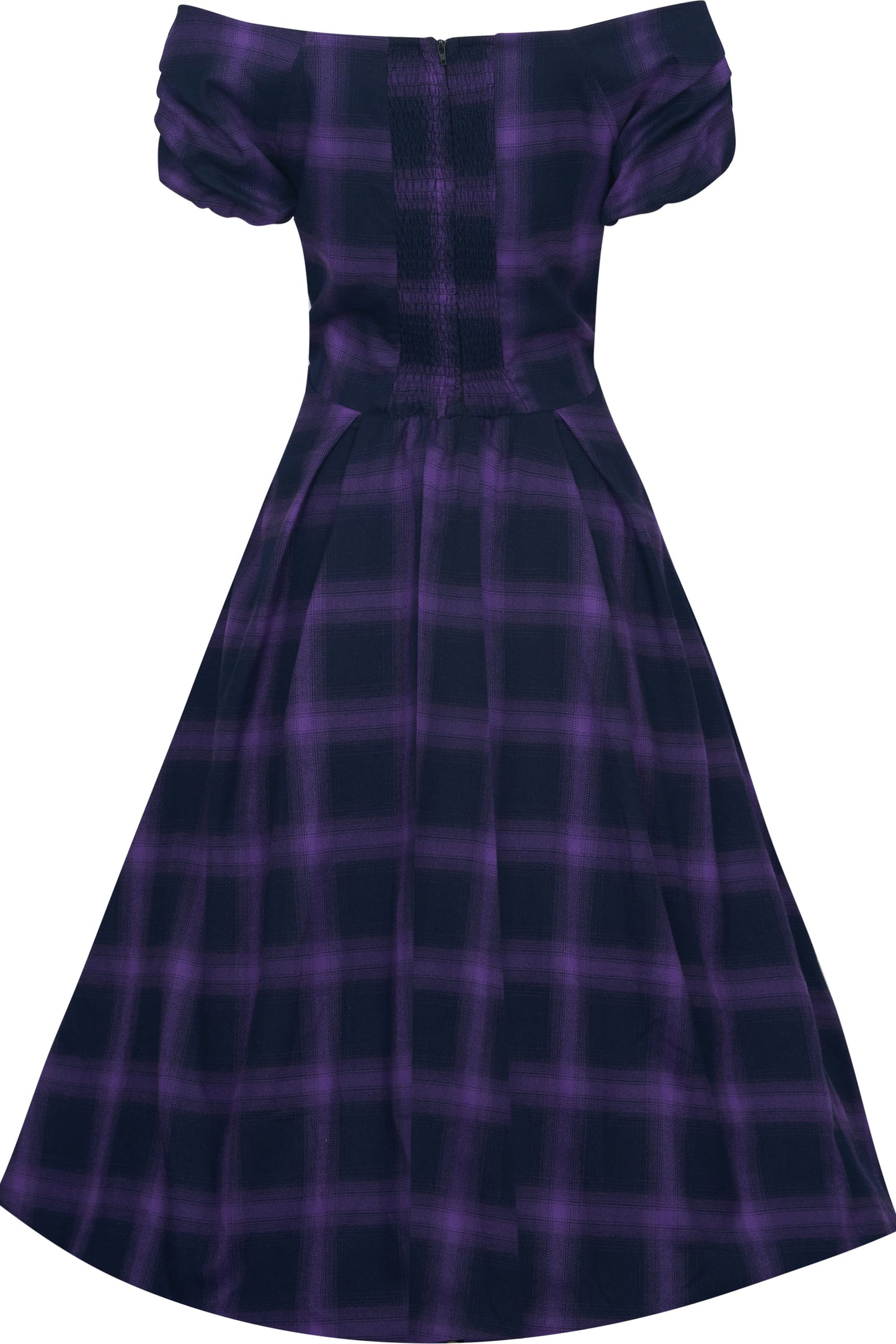 Lily Purple Tartan Check Off-Shoulder Swing Dress