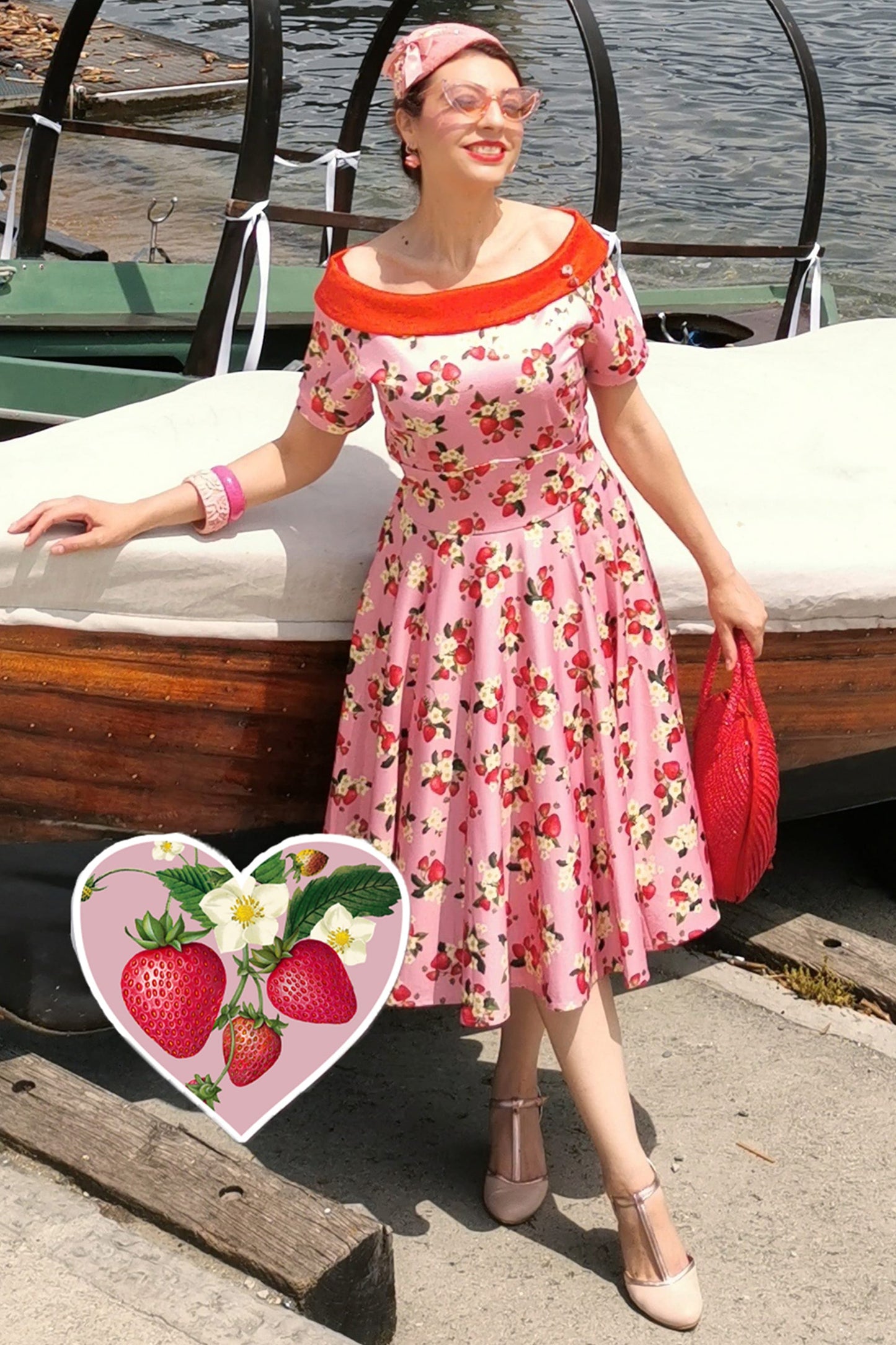 Darlene Pink Strawberry Flared Dress