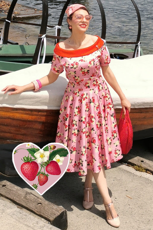 Darlene Pink Strawberry Flared Dress
