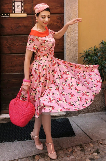 Darlene Pink Strawberry Flared Dress