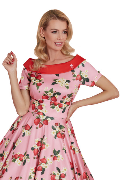 Darlene Pink Strawberry Flared Dress