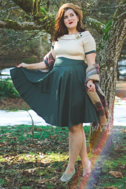 Darlene Retro Beige/Dark Green Swing Dress
