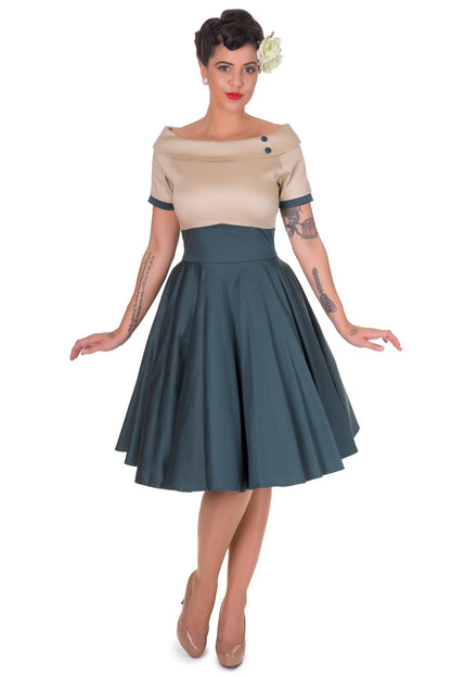 Darlene Retro Beige/Dark Green Swing Dress