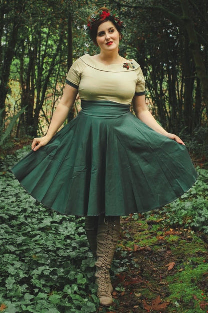 Darlene Retro Beige/Dark Green Swing Dress