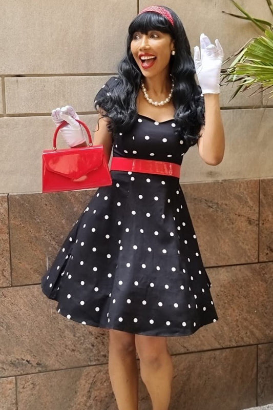 Claudia Flirty Fifties Style Polka Dot Dress In Black & White